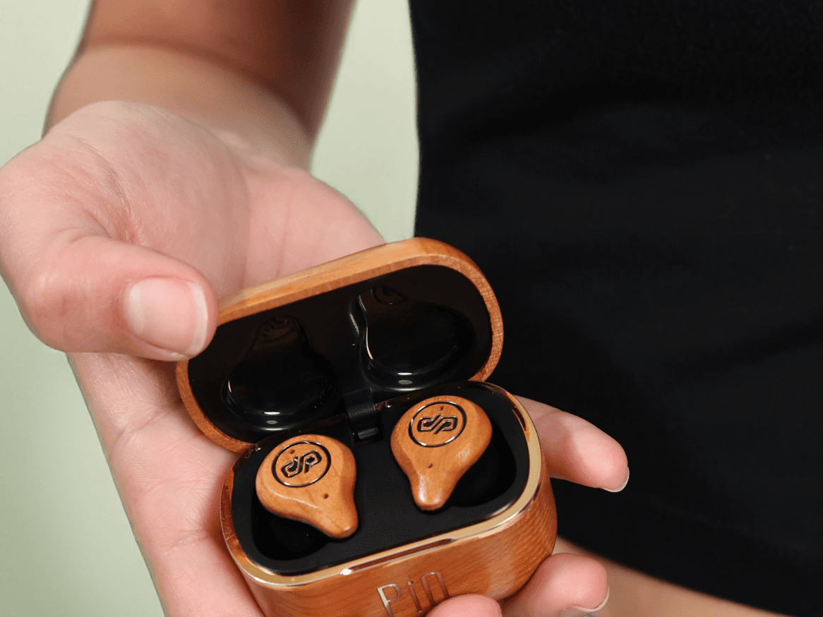The Pin Earbuds: Crafted from Wood. Powered by AI.