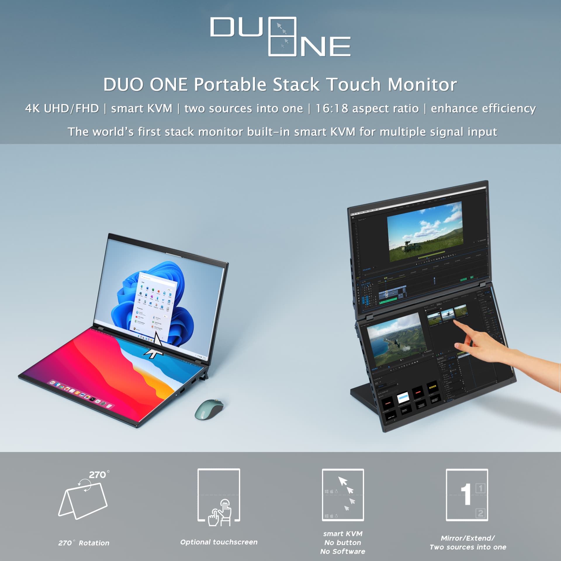 DUOONE: 8K/4K Duo-Monitor Foldable 16"-22.8"